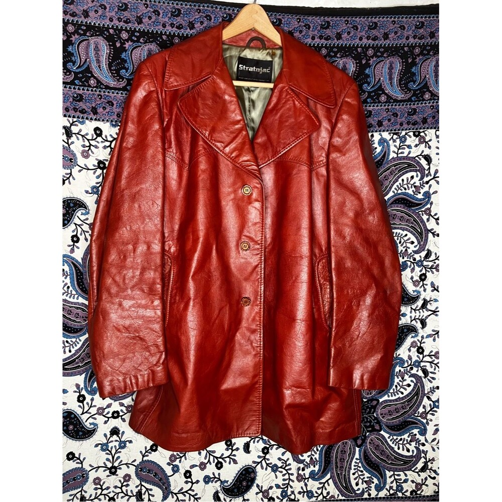 Stratojac VTG 1980s 42L red leather jacket